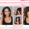 Two installation effects for pretwisted passion twist hair showing different styles and textures