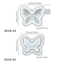 A comparison of two silicone resin molds, B15A-42 and B15A-41, showing their butterfly shapes and dimensions.