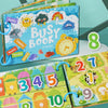 A colorful Montessori word recognition quiet book featuring pictures and interactive stickers for children.