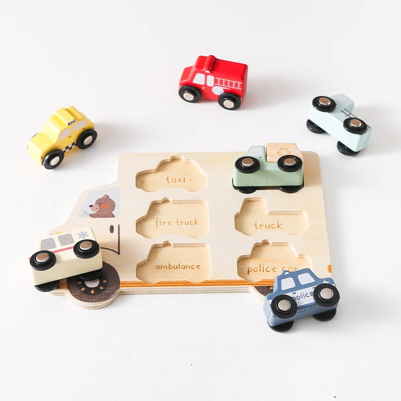 Wooden Vehicle Puzzle Board for Toddlers – Montessori Learning Toy