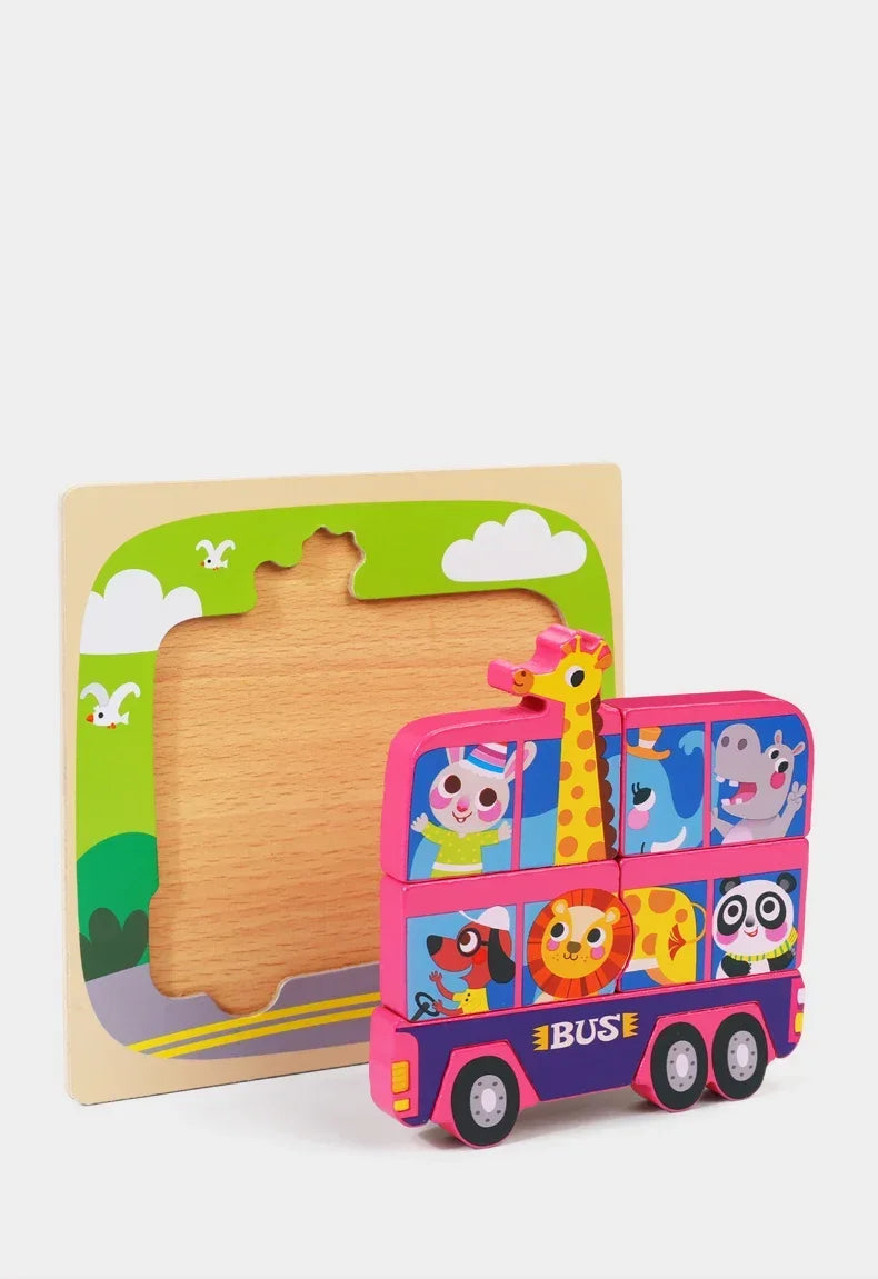 3D Wooden Tangram Puzzle Set for Kids – Cartoon Animals & Traffic Themes