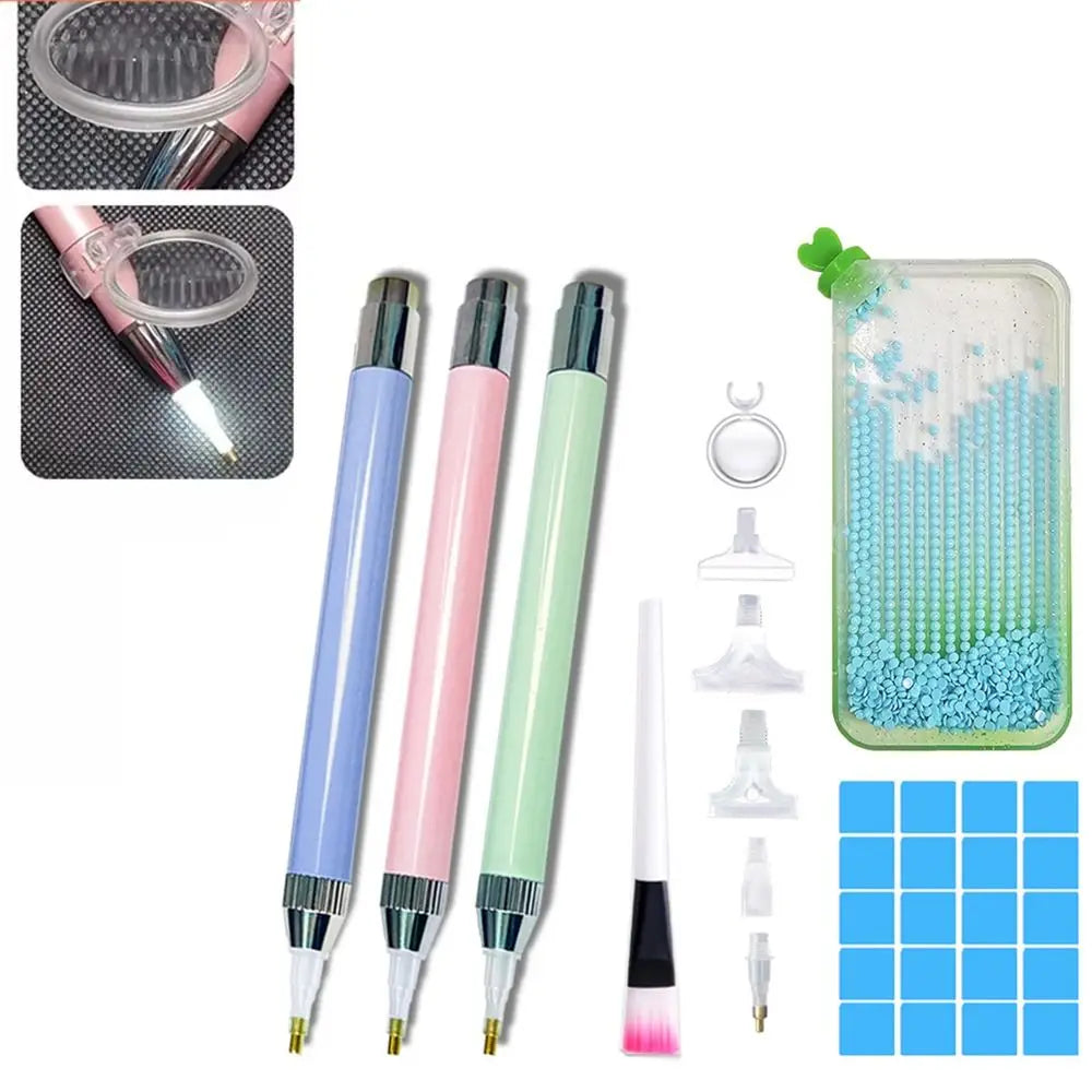LED Diamond Painting Pen Kit with Multifunctional Tips and Magnifying Glass