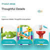 A set of colorful building blocks and pipes for a kids DIY marble run featuring cartoon designs.