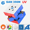 A blue and red GAN 356M magnetic speed cube puzzle with UV lighting.