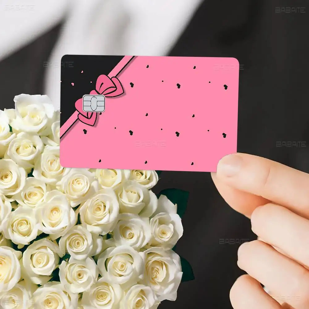 Pink Bowknot Anime Card Skin - Customizable Credit Card Cover