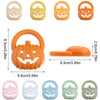 A set of silicone pumpkin baby teethers in various orange and pastel colors, showing different shapes and sizes.