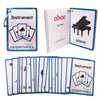A set of colorful instrument flashcards featuring various musical instruments like piano and oboe.