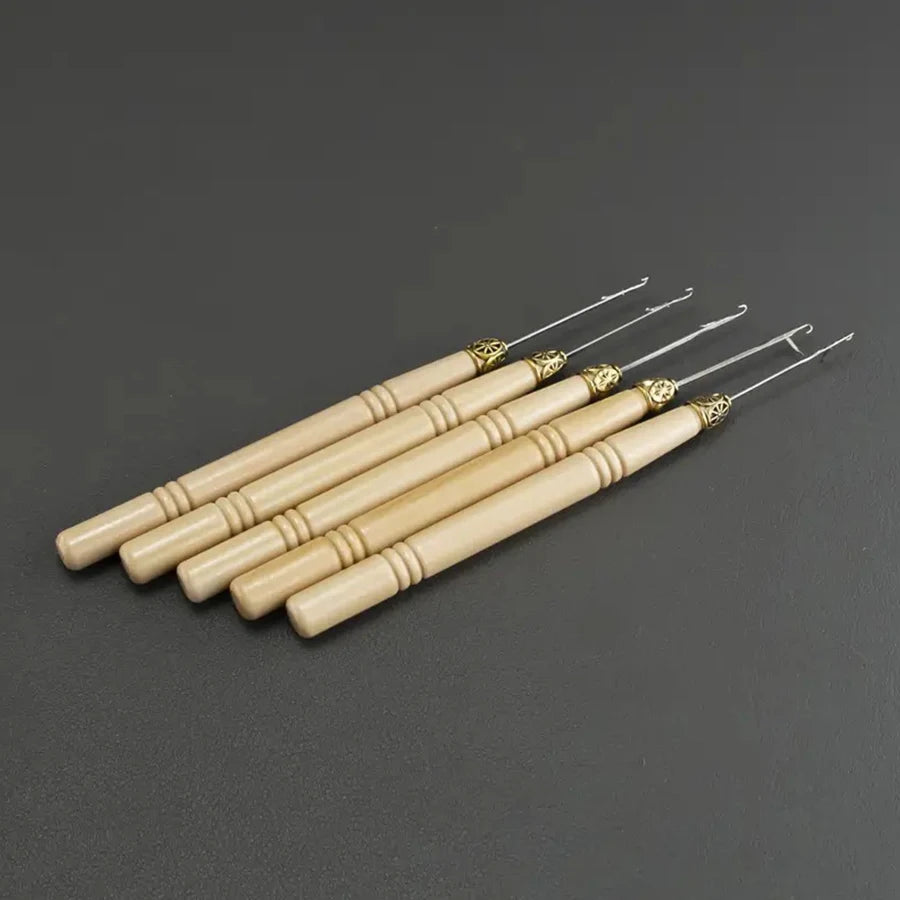 Professional Crochet Hook Set with Wooden Handles for Hair Extensions and Wig Making