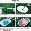 Instructions showing how to connect a water pipe to a faucet and fill self-sealing water balloons for summer fun
