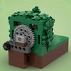 A LEGO building block model depicting a scene with a figure in the bushes.