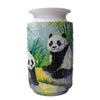A blue and white porcelain 3D puzzle shaped like a flower vase featuring panda designs.