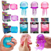A collection of colorful jelly fish and cube squish sensory fidget toys in various shades and shapes.