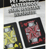 A set of waterproof plastic playing cards featuring various poker designs and suits.