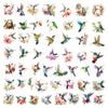 A collection of colorful hummingbird and flower decorative stickers.