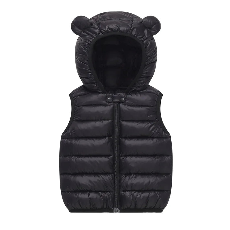Black quilted hooded vest for kids