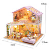 Wooden Dollhouse Kit with Furniture and Lighting