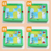 Eight variations of an animal park slide puzzle game featuring colorful tiles and a green frame.