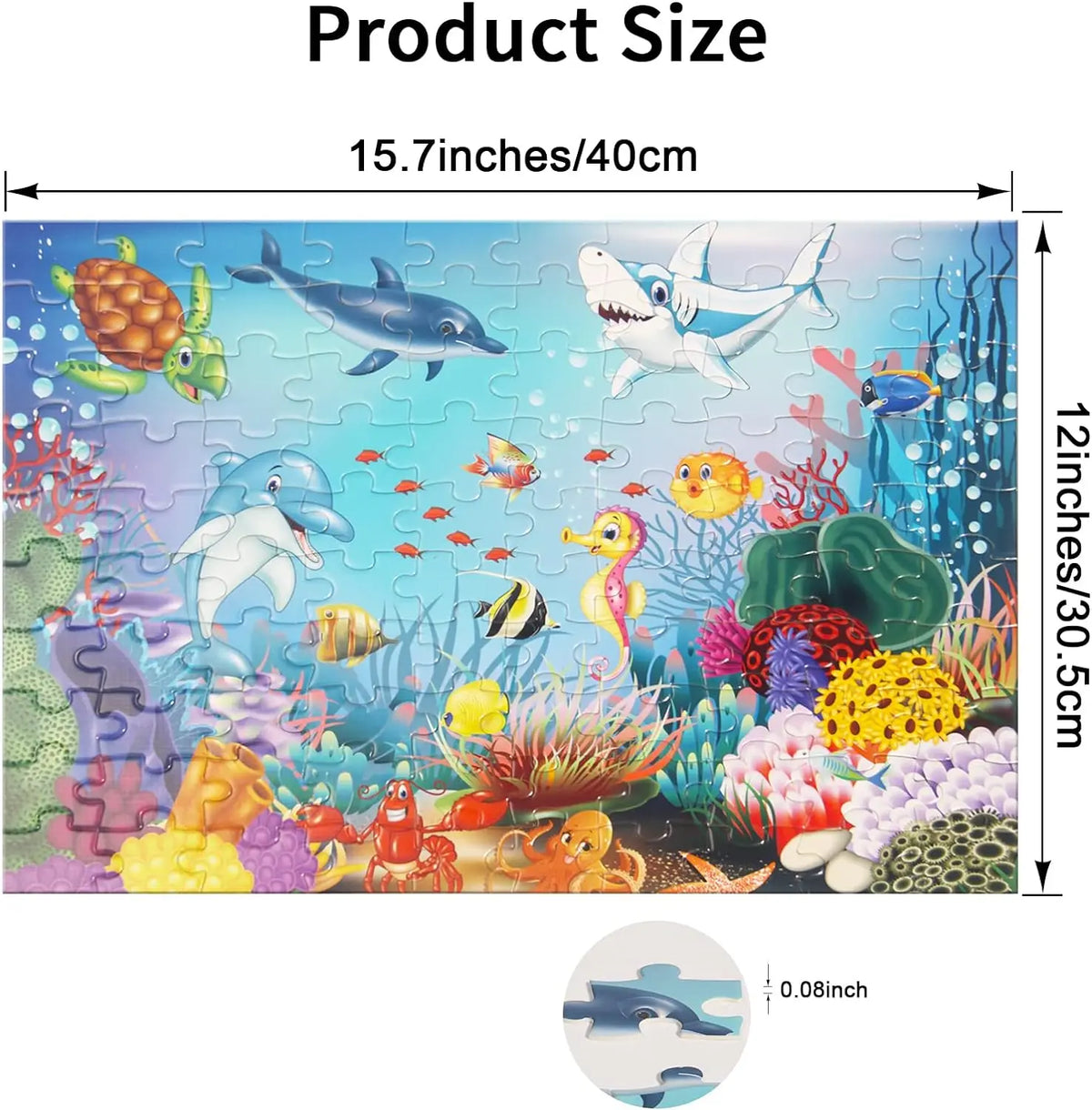 A 100-piece jigsaw puzzle featuring various sea animals and dinosaurs.