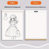A set of two pages from an anime character line art drawing book showing a front tracing page and a blank reverse practice pa