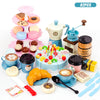 A set of 82 pretend play tea party coffee and cake items including cups, cakes, cookies, and accessories for children