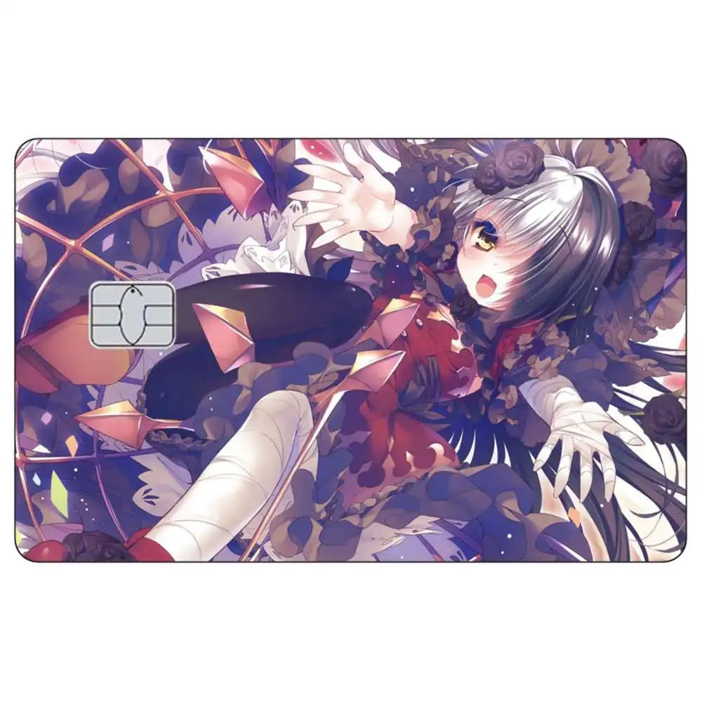 Anime girl with light purple hair and white clothing is depicted in a dark, floral background.