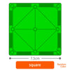 A green magnetic building block square with a grid pattern and a random color label.