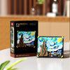 A box of Painting Sunflower Pixel Art Building Blocks set with a sample piece displayed next to it.