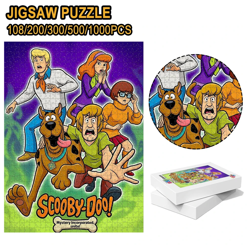 A jigsaw puzzle featuring characters from Scooby-Doo Mystery Inc. including Shaggy, Scooby, and other members.