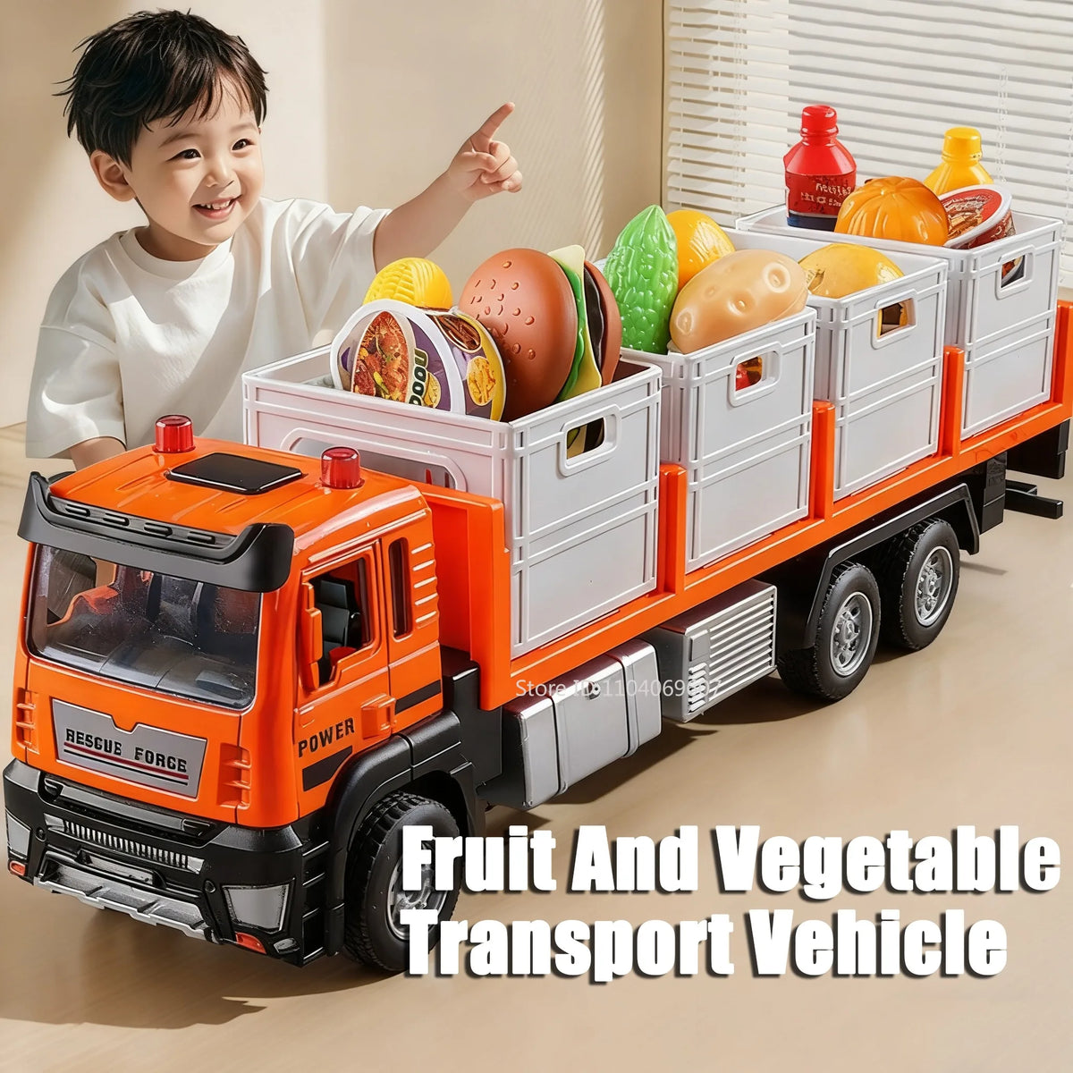 1:32 Scale Diecast Container Truck Toy – Fruit & Vegetable Transport Vehicle