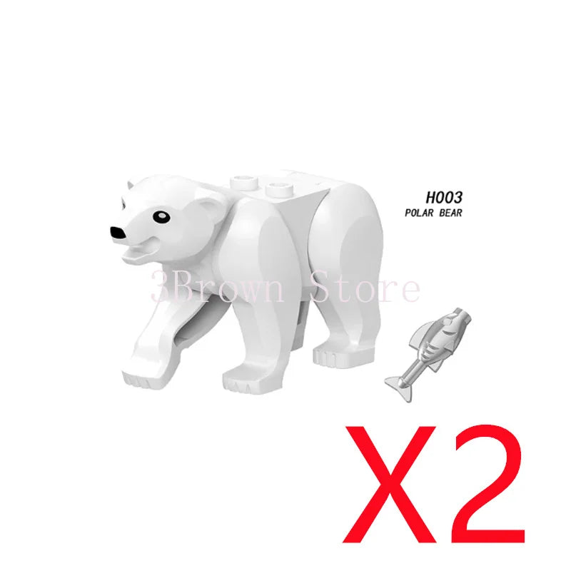 White building blocks shaped like a polar bear and other African wildlife animals
