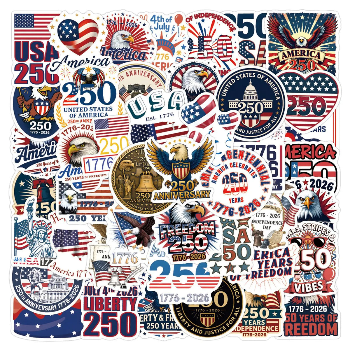 United States 250th Anniversary Sticker Pack (55-Piece)