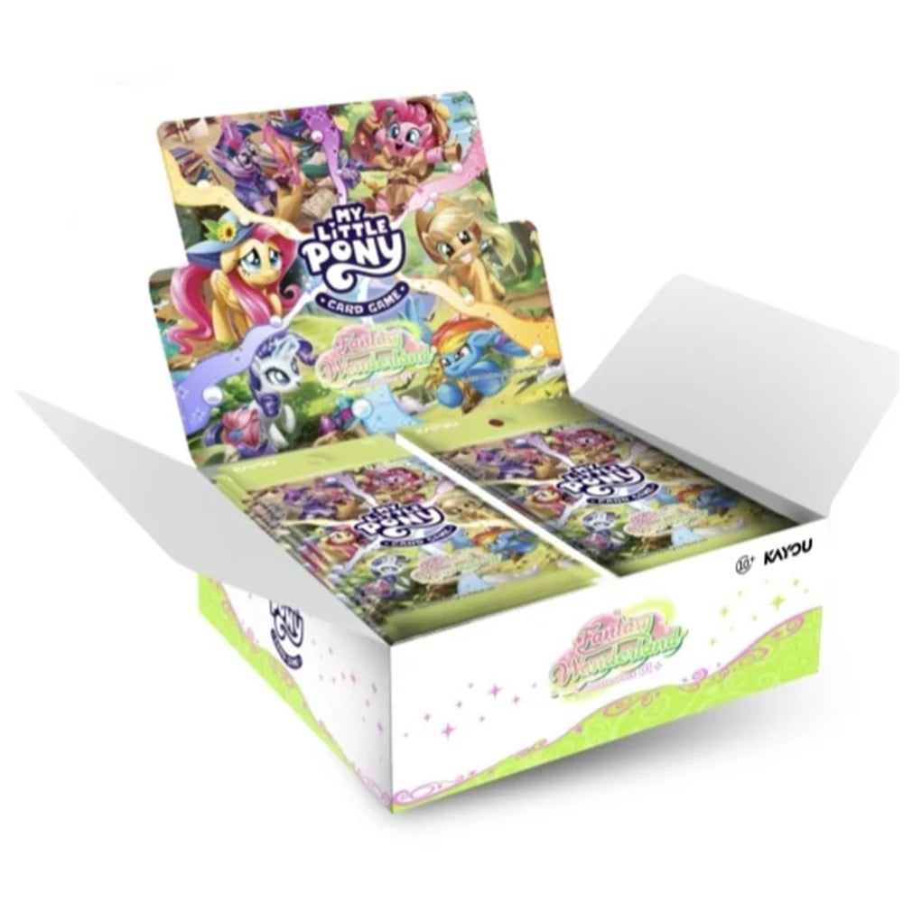 A box of My Little Pony Friendship Eternal Moon Edition collectible trading cards featuring characters and artwork.