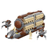 A military combat unit building block set featuring a robot platoon transported on a warship.