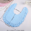 Light blue ruffled muslin cotton baby bib with adjustable snap closure