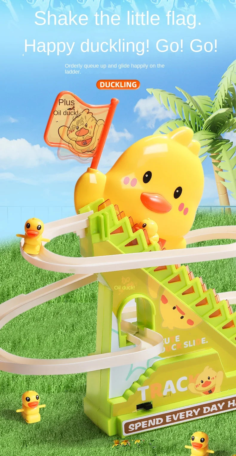 Interactive Climbing Duck Roller Coaster Toy with Lights and Music