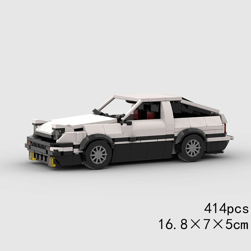 A black and white classic rally car building block set with a convertible top.