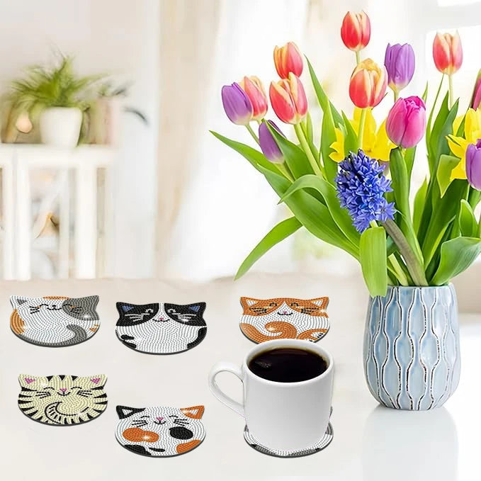 DIY Animal Diamond Painting Coaster Set with Wooden Base