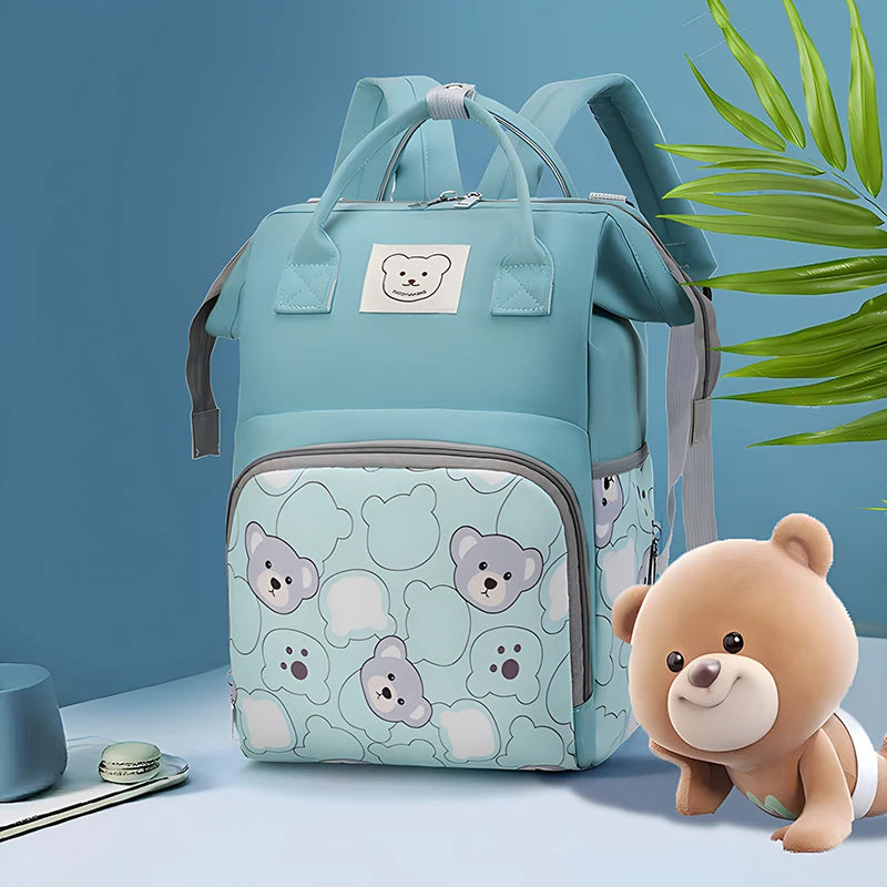 Waterproof Diaper Bag Backpack with Printed Bear Design