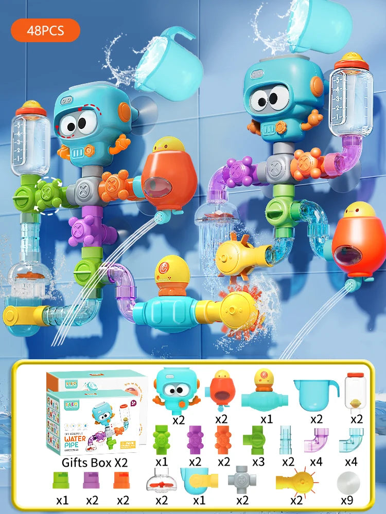 Octopus Suction Cup Bath Toy Building Set with Water Spinners