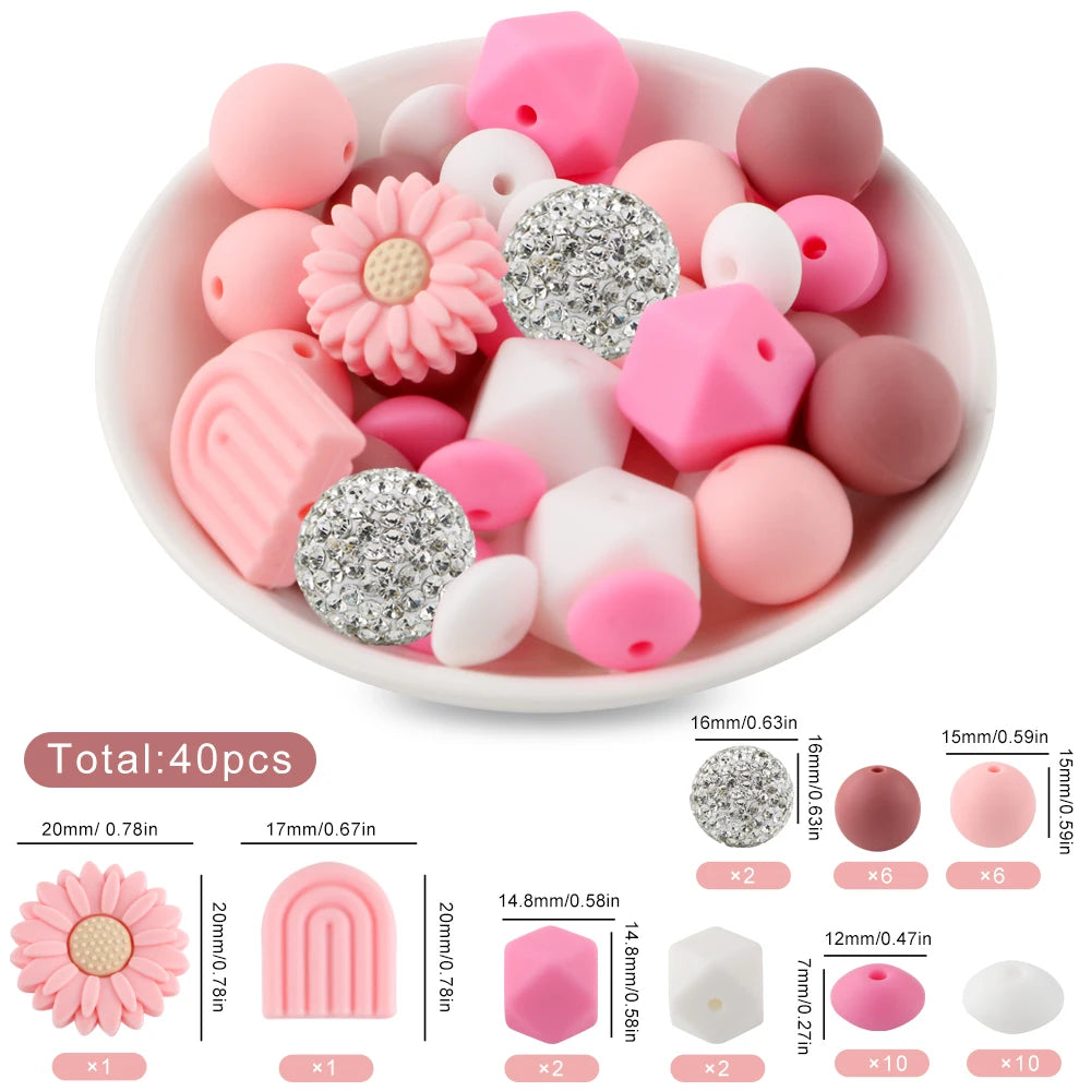 Silicone Focal Beads Set with Flower & Leaf Shapes for Jewelry Making