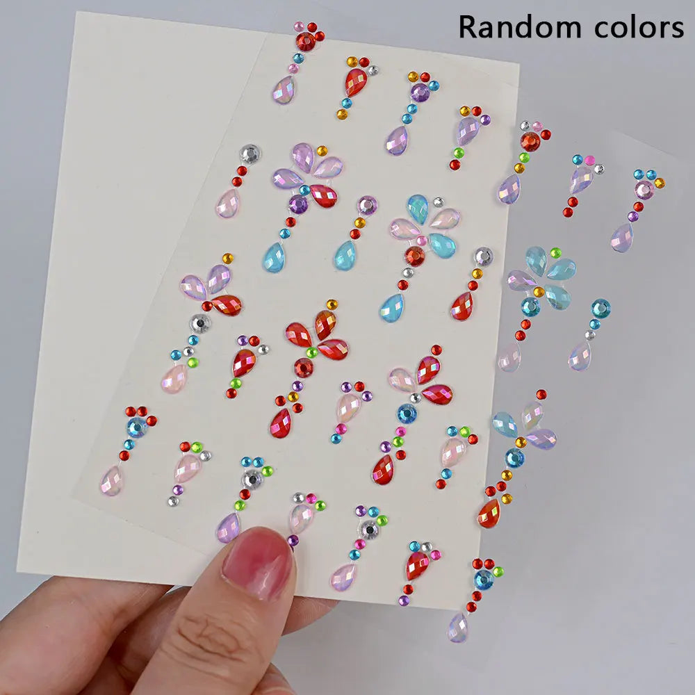 3D Rhinestone Face Stickers with Laser Hearts, Stars & Moons