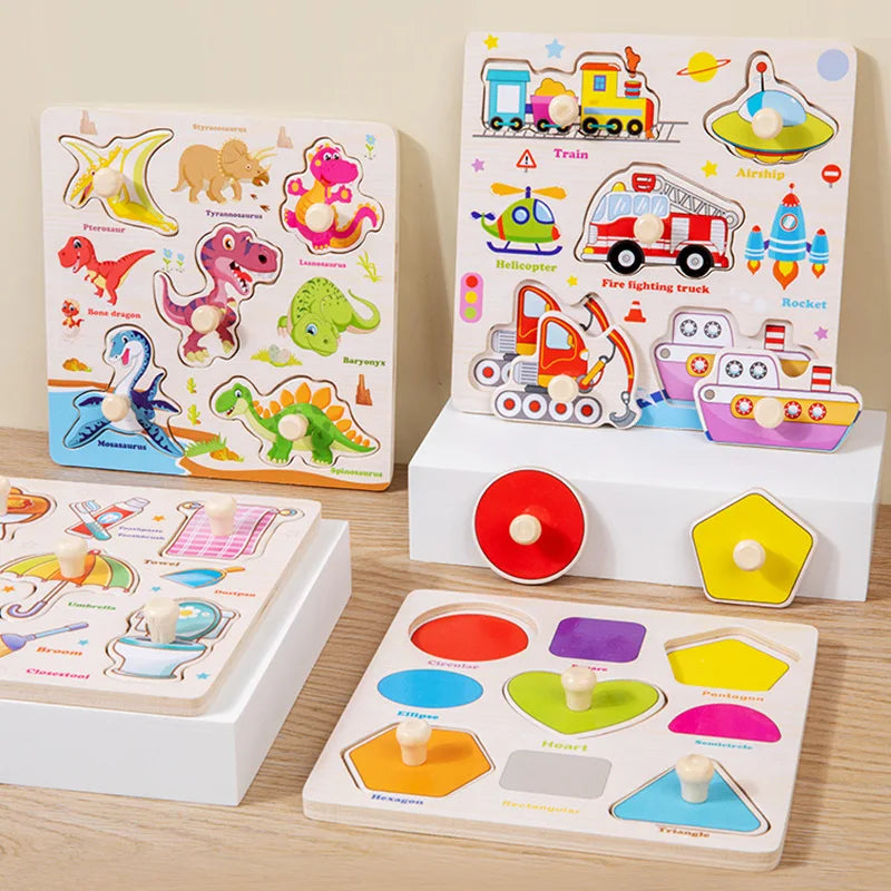 Toddler Wooden Puzzle Set - Animal, Traffic & Fruit Theme - Montessori Learning Toy