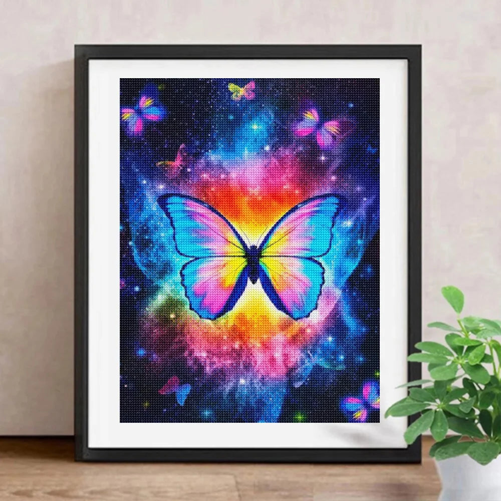 Butterfly & Flower 5D Diamond Painting Kit — Full Drill Round Mosaic Art Set