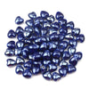 A pile of dark blue heart-shaped acrylic beads for jewelry making