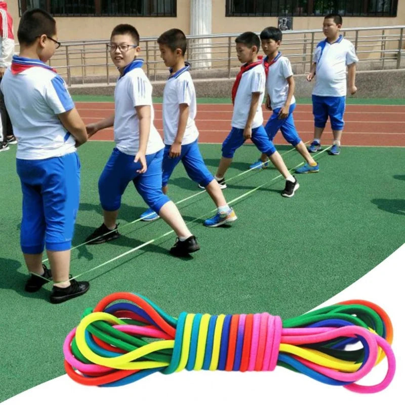Rainbow elastic jump rope training band with multiple colored ropes for exercise