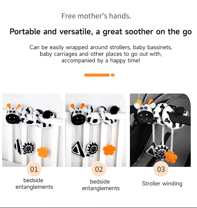 Black and White Animal Hanging Toys for Baby Car Seat and Stroller