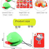 A green frog mask and ten target cards are shown, along with a red game card and product size dimensions.