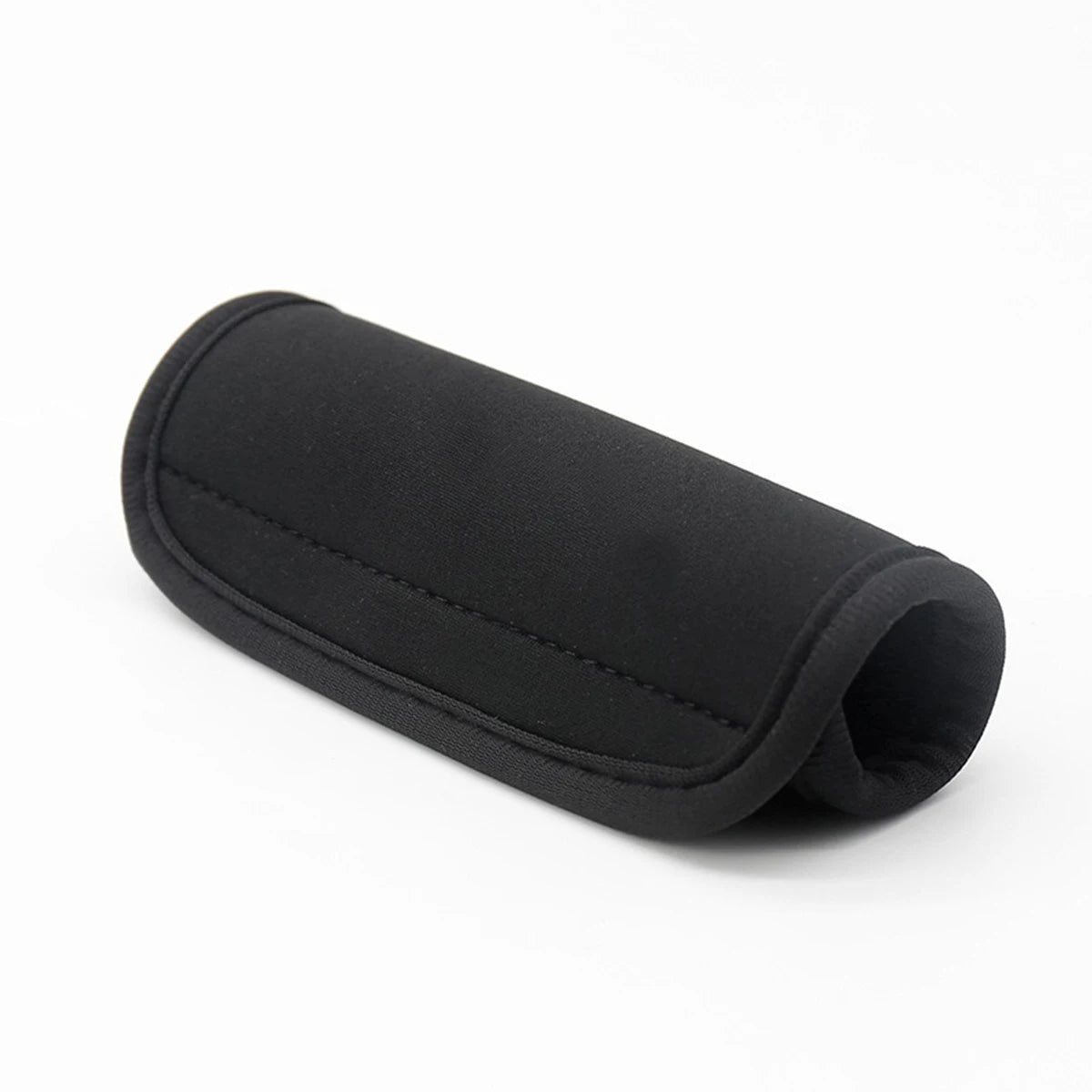 Black neoprene luggage handle cover with a cushioned grip.