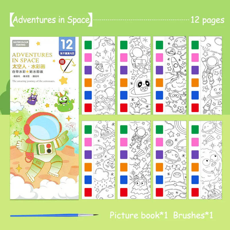 Watercolor Painting Book with Brush — Portable Art Kit for Kids