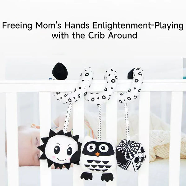 Black and White Animal Hanging Toys for Baby Car Seat and Stroller